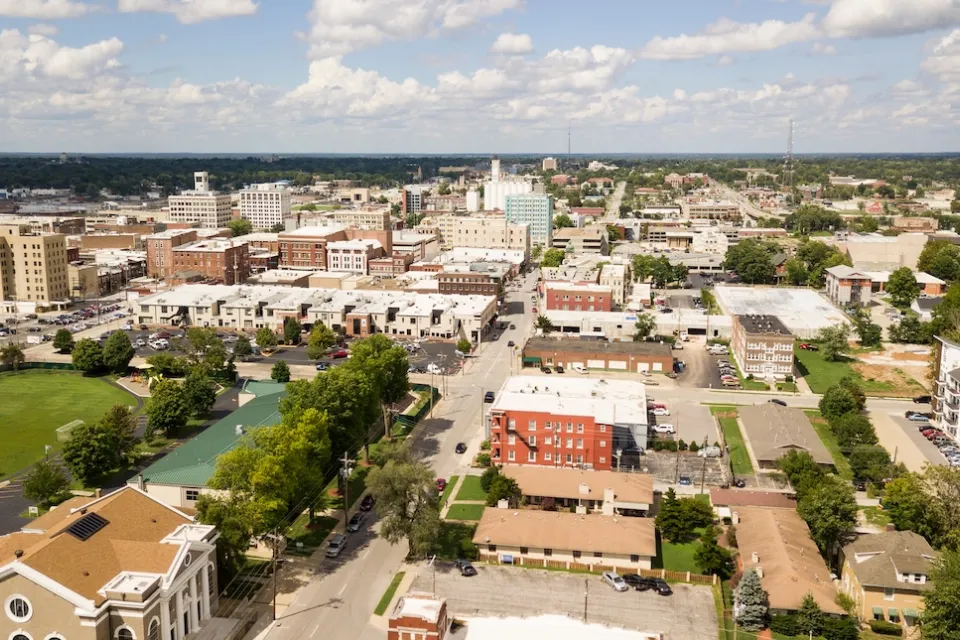 Aerial view of Springfield, Missouri small town USA.